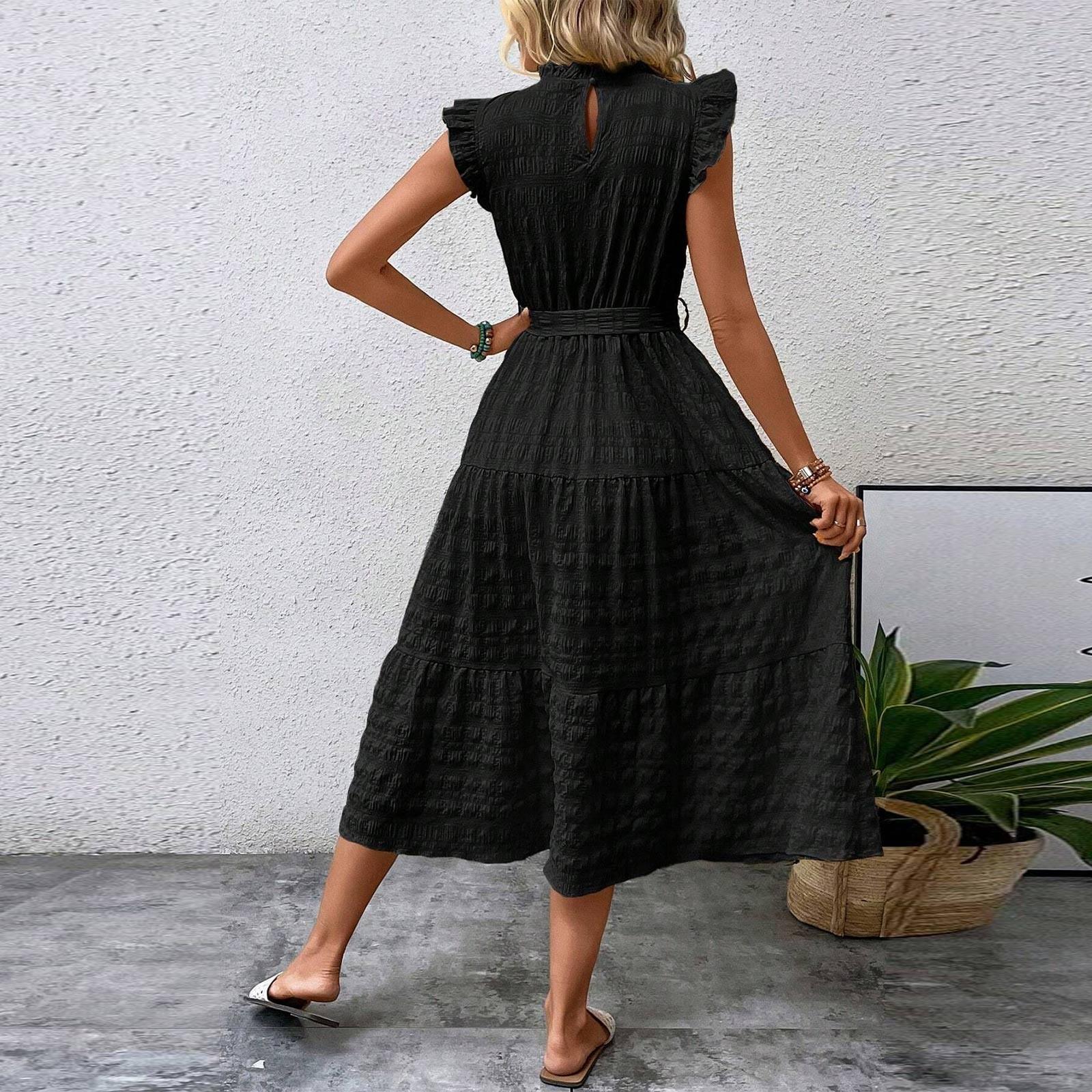 Женское повседневное длинное платье без рукавов с V-образным вырезом и принтом перьев — фото 8