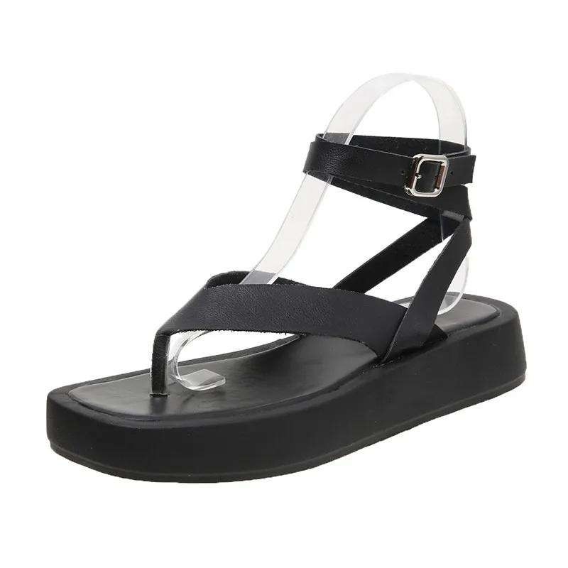 Shoes Women Sandals Narrow Band Vintage Square Toe Flat Cross Strap Thong Sandals V Shape Design Shoes Women