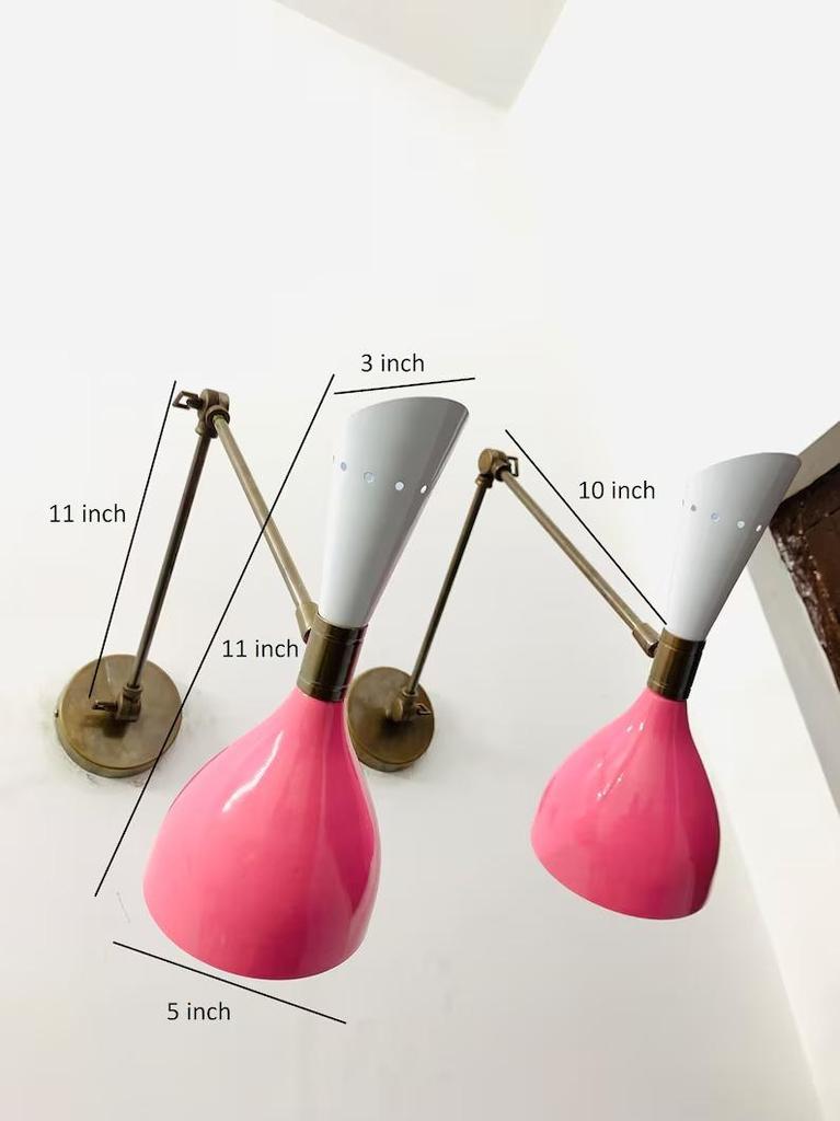 Mid Century Italian Brass Wall Sconce: Pink & White Diabolo Lamp