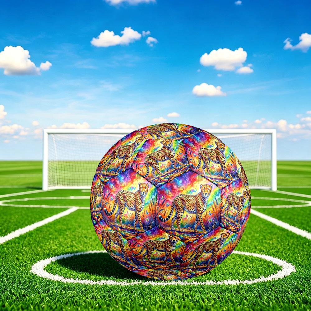 1pc Rainbow Cheetah Theme Soccer Ball Football, Size 5, Lightweight PVC, Outdoor Training Soccer Ball,Sports Gift t614100