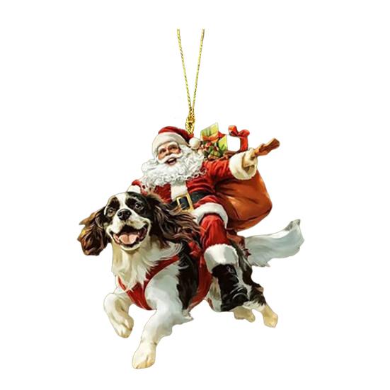 Santa Claus Dog Christmas Ornaments Funny Santa Claus Riding Puppy Ornaments 2D
