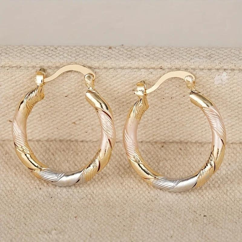 Two-Tone Elegant & Classic Twisted Hoop Earrings, Golden And Silvery Round Hoops, Minimalist Fashion Accessories For Womenry