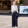Fashion professional temperament vest denim suit women's spring new Korean version loose and thin wide-leg pants three-piece set
