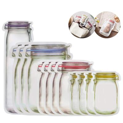 10/12 Adet Kavanoz Şekli Fermuarlı Çanta Yeniden Kullanılabilir Snack Saver Gıda Sandviç Depolama Kılıfı