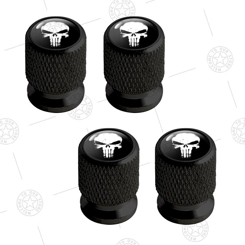4pcs Skull Logo Car Wheel Tire Valve Caps Air Stem Aluminum Accessories For Jeep Wrangler Gladiator Renegade Ford F-150 Ranger LVCZN1