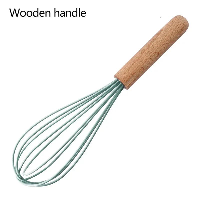 Silicone Manual Egg Beater Wooden Handle Egg Whisk Manual Egg Mixing Stirrer Kitchen Egg Tools Cream Blending Baking Gadgets