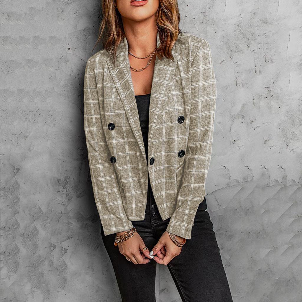 Damen Blazer mit Karomuster, lässige Bürojacke mit Knopfleiste und Revers, vielseitiger Business- und Alltagsmantel