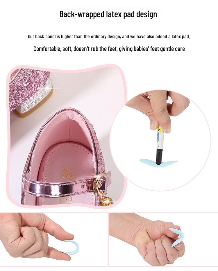 Princess Girls' Sequined High Heels - Soft, Non-Slip Leather Shoes for Spring and Autumn