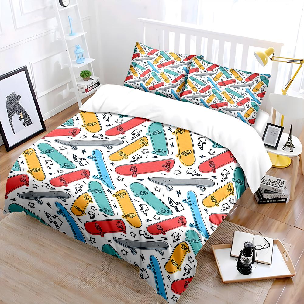 Colorful skateboard doodle elements Bedding Set for Kids Luxury Gift 3pc Digital Print Comforter Set Soft Comfortable Breathable