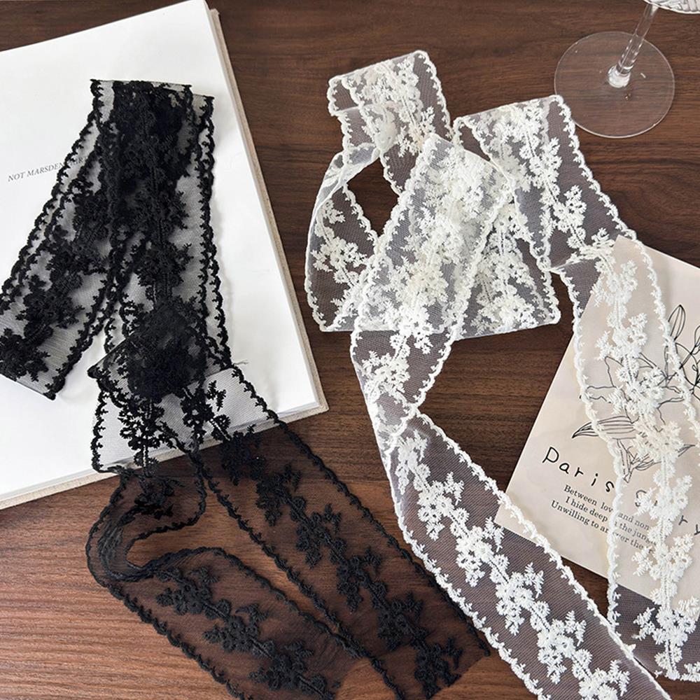 Y2k Elegant Lace Scarf White Flower Lace Necklace Romantic Birthday Gifts Girls French Lace Hair Rope Multi-Function Neckerchief