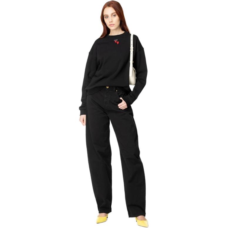 Pinko Solid Color Logo Heart Embroidery Round Neck Sweatshirt Women Sweatshirt Black 102199A1TM-Z99
