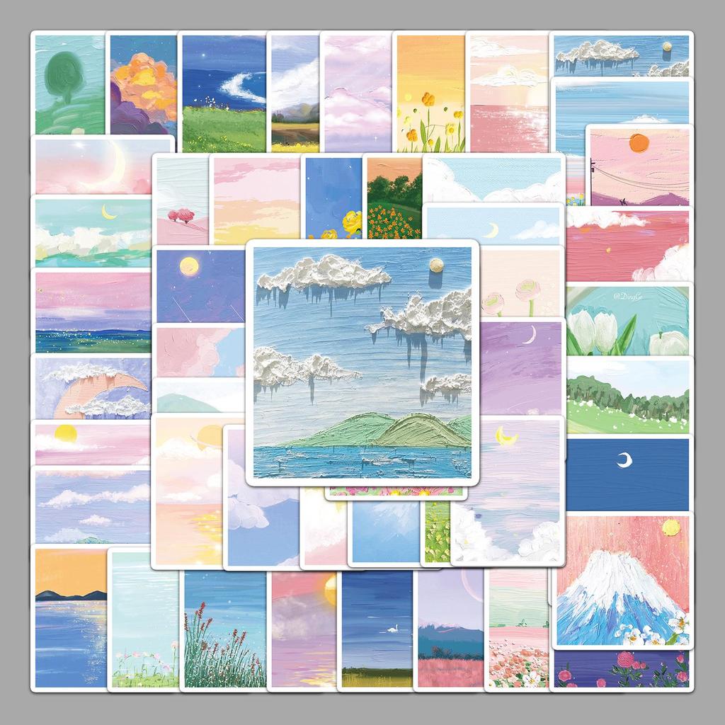 50pcs Fresh Landscape Oil Painting Style DIY Stickers for Scooter, Diary, Phone, Suitcase