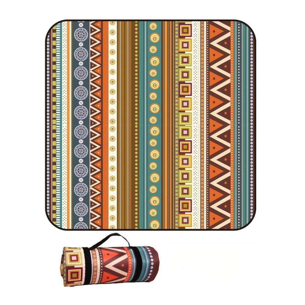 Vintage Print Picnic Blanket Waterproof Outdoor Camping Mat Carry Strap Foldable Travel Rug for Beach Park