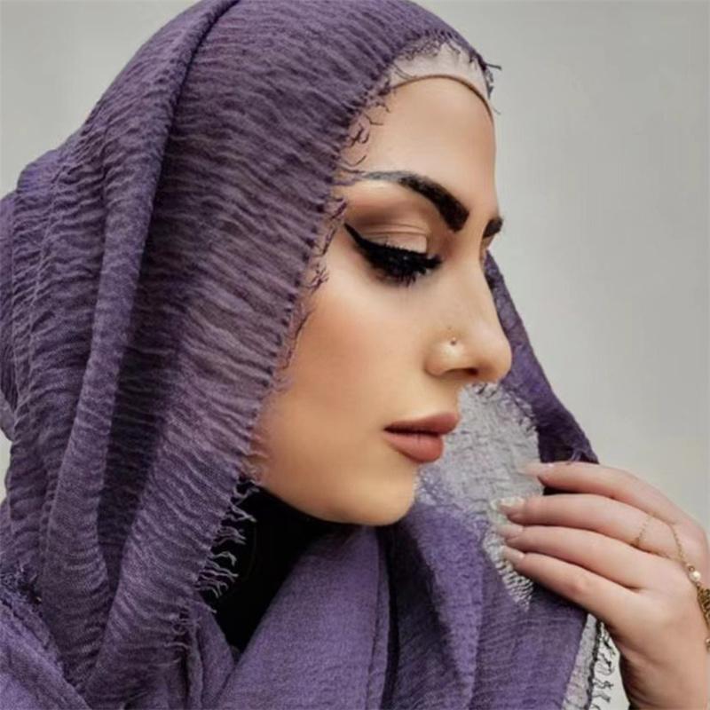 180*90cm Women Cotton Linen Crinkle Scarf Shawl Hijab Long Headscarf Scarves Head Wraps Solid Color Scarves Female Plain Head Scarf