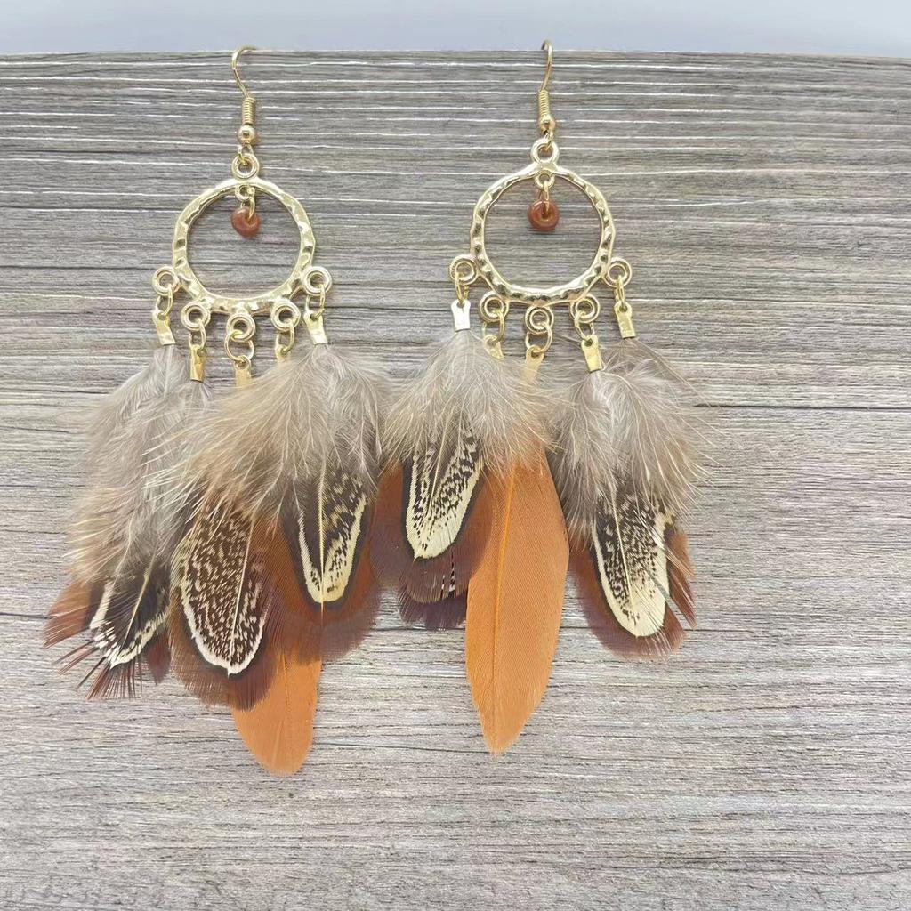 Feather Earrings Travel Vacation Accessories Retro Ethnic Style Fringed Long Earrings Women