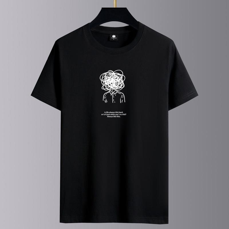 Kortärmad T-shirt herr tryckt sommartrend herr 2025 ny lös halvärmad topp ren bomull plus size tryckt blommig T-sh