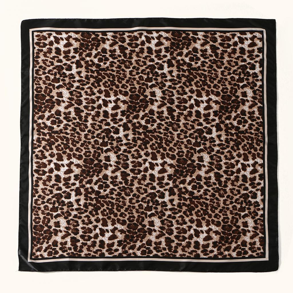 - Leopard Print Frame Satin Versatile Square Scarf Women'S Temperament Fashionable High-Quality Imitation Silk Scarf