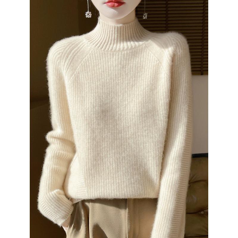 

Новый осенне-зимний стиль Кардиган машинной вязки с игольчатым узором для женщин с полувысоким воротником Внутренний свитер Модный свободный толстый базовый топ XXL