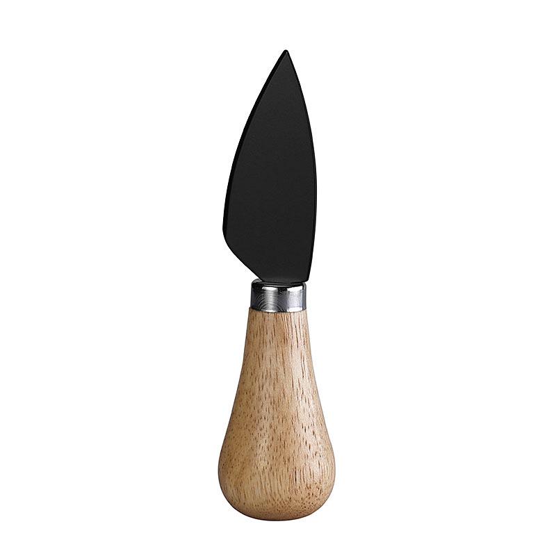 Black Stainless Steel Cheese Knife Set with Rubber Wood Handles - Includes Knife, Fork, and Spatula