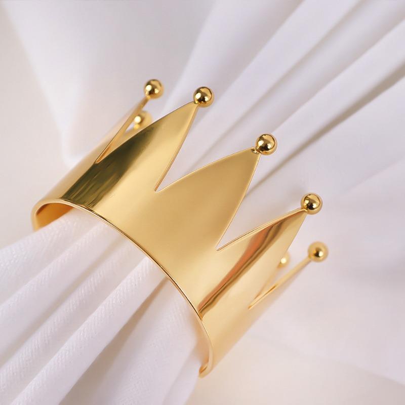 Table Decor Creative Metal Crown Hotel Glossy Bead Napkin Ring Holder Fine Dining Silverware Accessories Elegant Place Setting