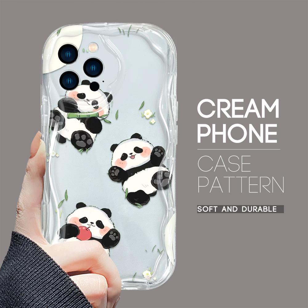For iPhone 16 15 14 13 12 Pro Max Samsung S24 Ultra S23 S22 Plus Redmi Note 13 Pro Cartoon Lovely Panda Design Soft Silicone Full Lens Protect Case
