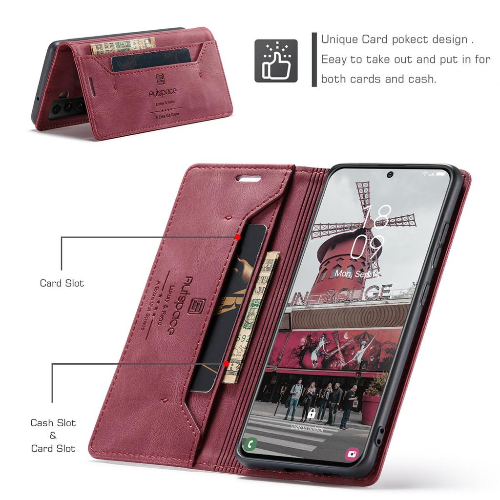 Premium Vintage Leather Wallet Case for Samsung Galaxy S21 FE- Flip Cover with Card Slots, Shockproof Retro Style (4 Colors)
