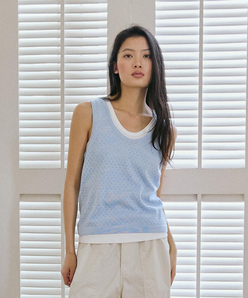 Peulob Scallop Knit Top Light Blue