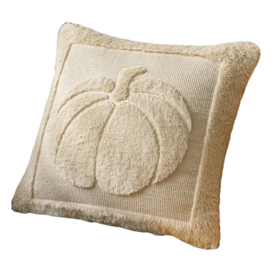 Fall Throw Pillow Cover 18"x18" Plush Pumpkin Pillow Cover Fluffy Maple Leaf Decorative Cushion Cover for Sofa Bedroom Car