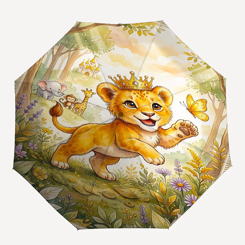 

1PC Lion cub Butterfly Umbrella-8-Rib Reinforced, Automatic Open, Lightweight & Durable, Fashion Accessory for Outdoor, Beach L0402