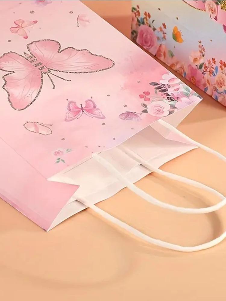 10 Pcs Butterfly Party Favors Kraft Paper Gift Bags Candy Bags Treat Bags Bridal Goodie Bags with Handles for Birthday Party Wedding Baby Shower