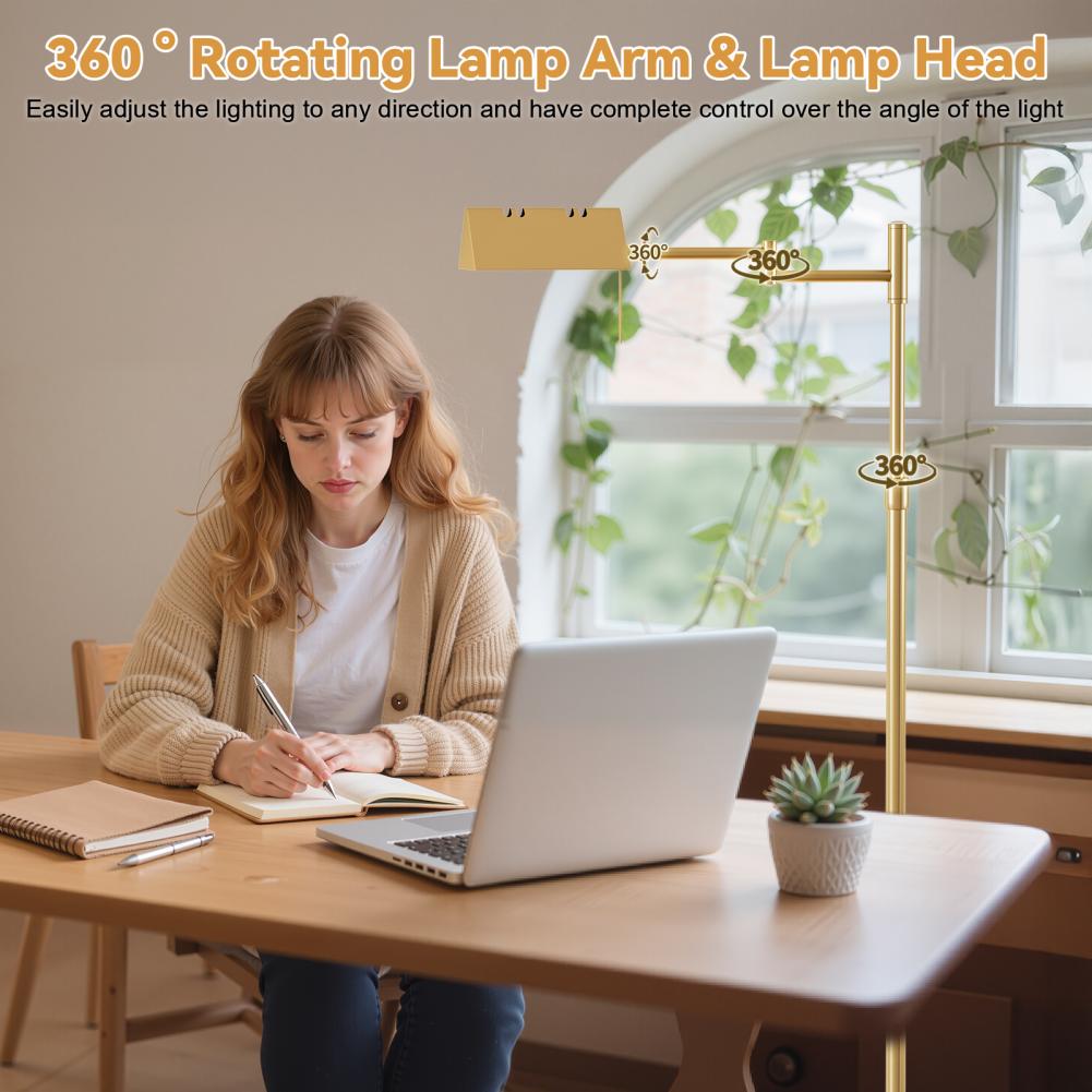 Dimmable Metal Floor Lamp, 12W LED Reading Floor Lamp with Swing Arm, 3 Color Temperature, Height Adjustable Standing Lamp