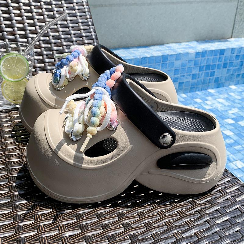 Dopamine Bow Thick-soled Stepping On Shit Hole Shoes Women's 2025 New Spring and Summer Outer Wear Bag Head Beach Cool Slippers