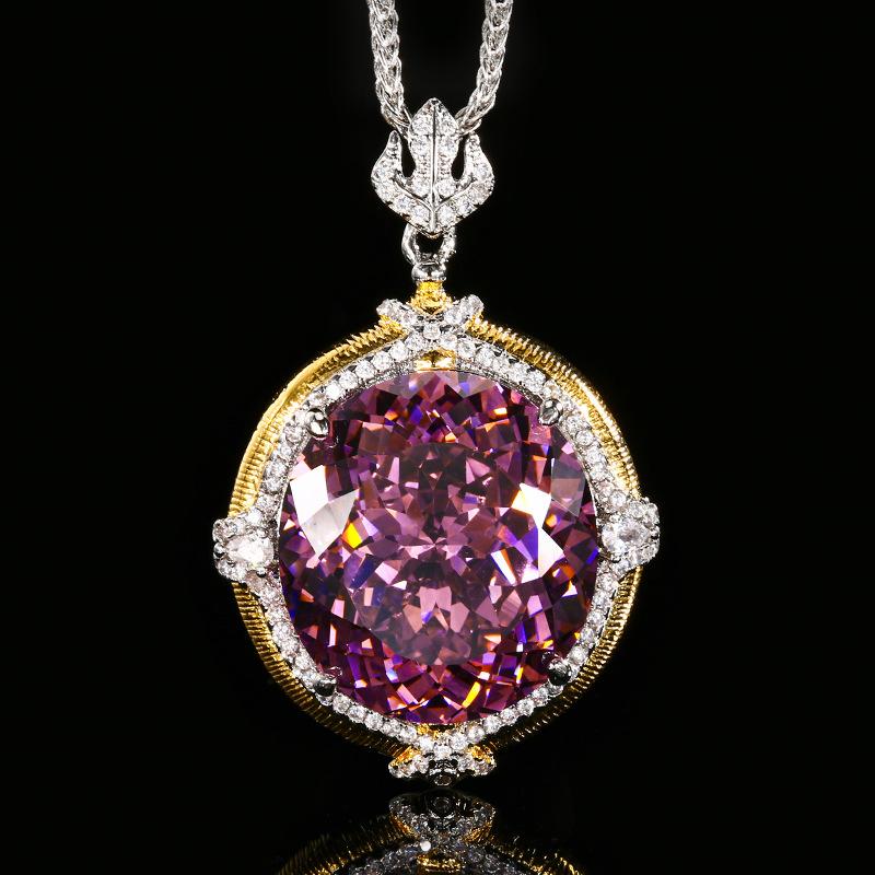 Jewelry Copper Bottom Gold-Plated Simulation Blue Spinel Temperament Retro Pendant Necklace Stone 18 * 20