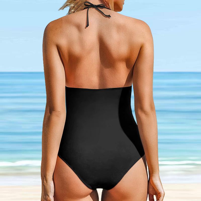 Damski strój kąpielowy z paskiem na ramię bikini z nadrukiem Tankini strój kąpielowy z wiszącą szyją jednoczęściowy strój kąpielowy strój kąpielowy z paskiem na szyję