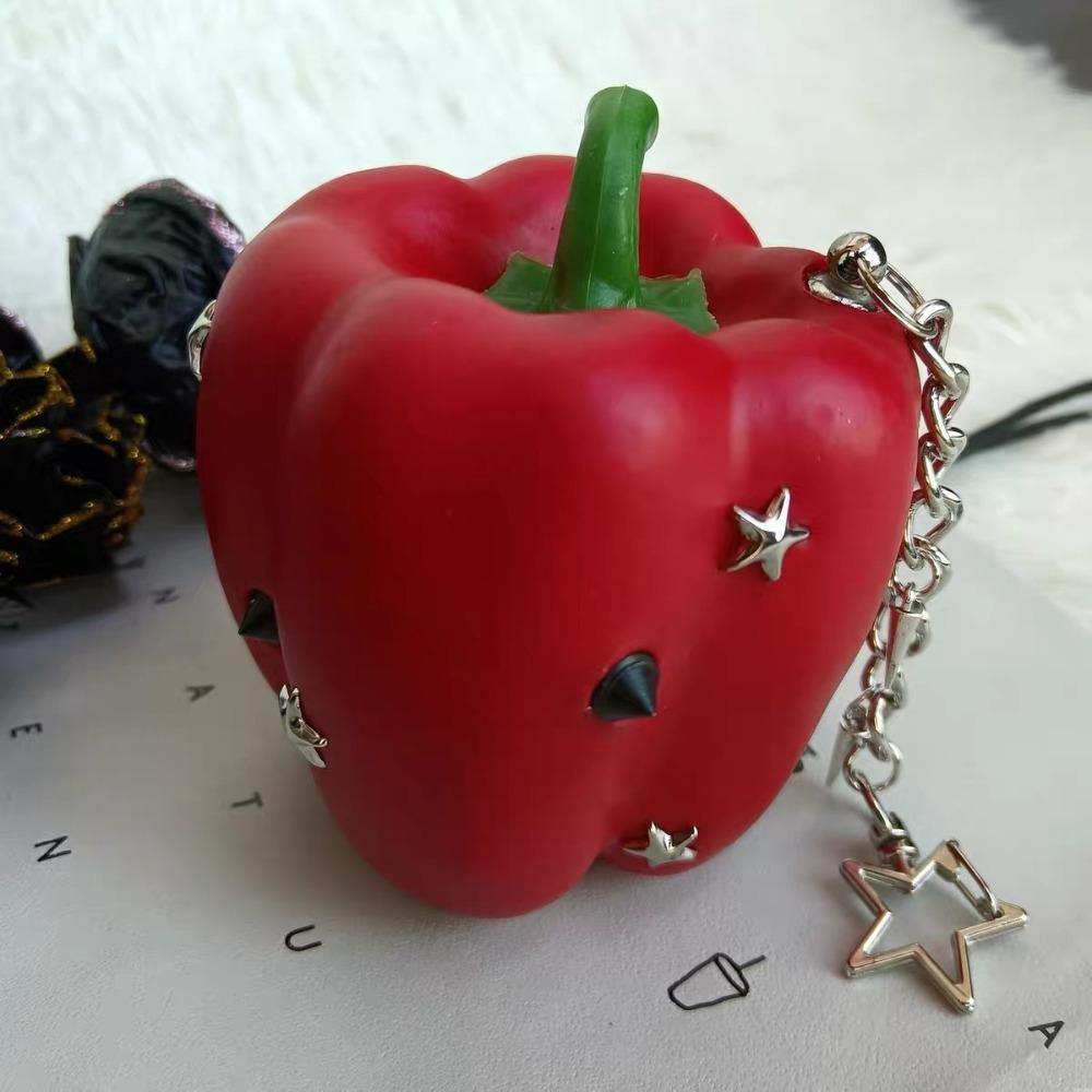 Lolita Simulation Fruit Keychain Y2K Pu Fruits Bag Pendant Star Rivet Bag Charm Key Ring