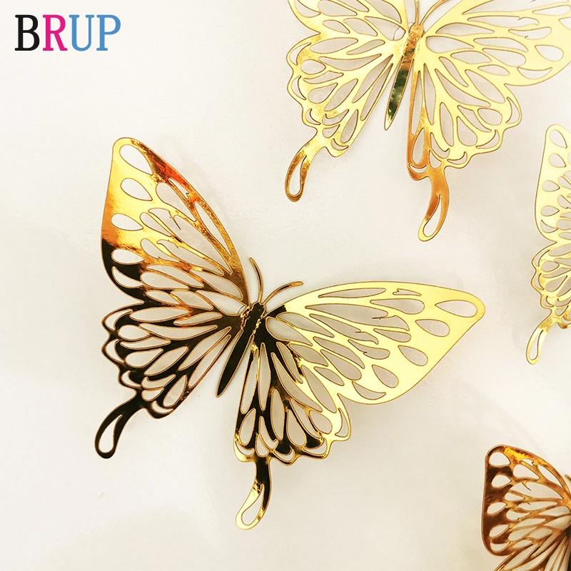 12Pcs/lot New 3D Hollow Golden Butterfly Wall Stickers Art Home Decorations Wall Decals for Party Wedding Display Shop