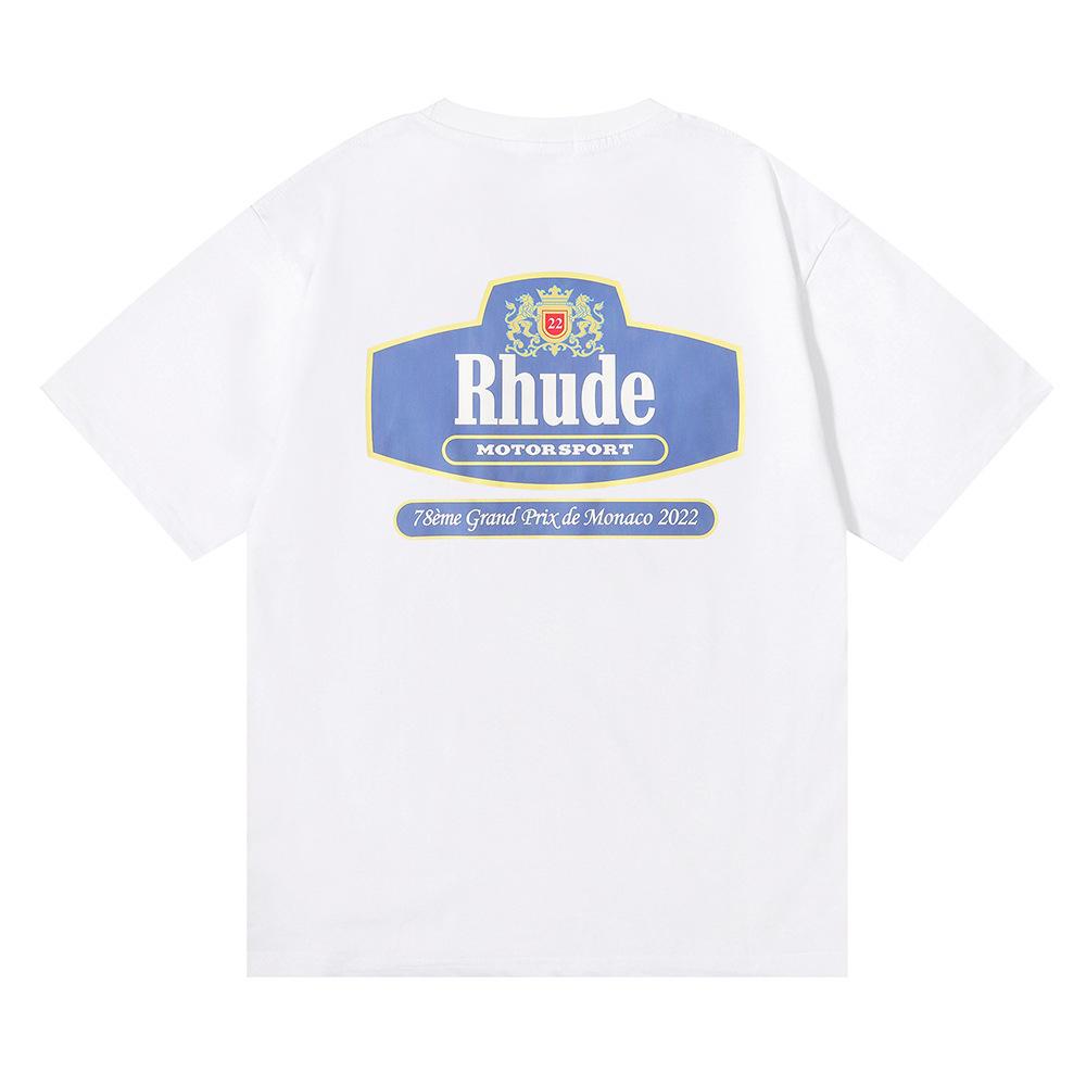 Cross-border European and American trendy brand RHUDE micro-logo letter badge printed short-sleeved t-shirt for men and women couples American high s
