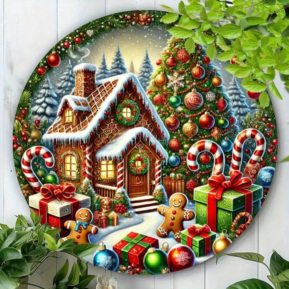 1pc Gingerbread House Christmas Iron Wall Art Festive Home Decor Sign Thanksgiving New Year Gift