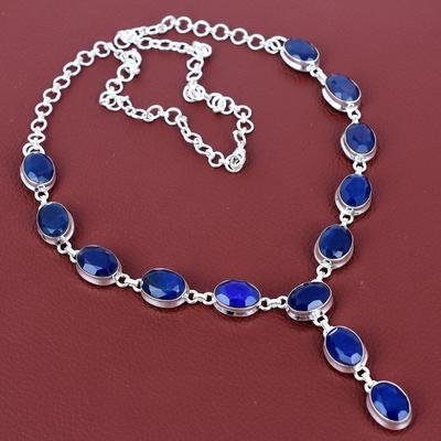 Faceted Blue Sapphire Necklace Gemstone Handmade Necklace Birthstone Jewelry 925 Sterling Silver Adjustable Chain Necklace Gifts for Mother