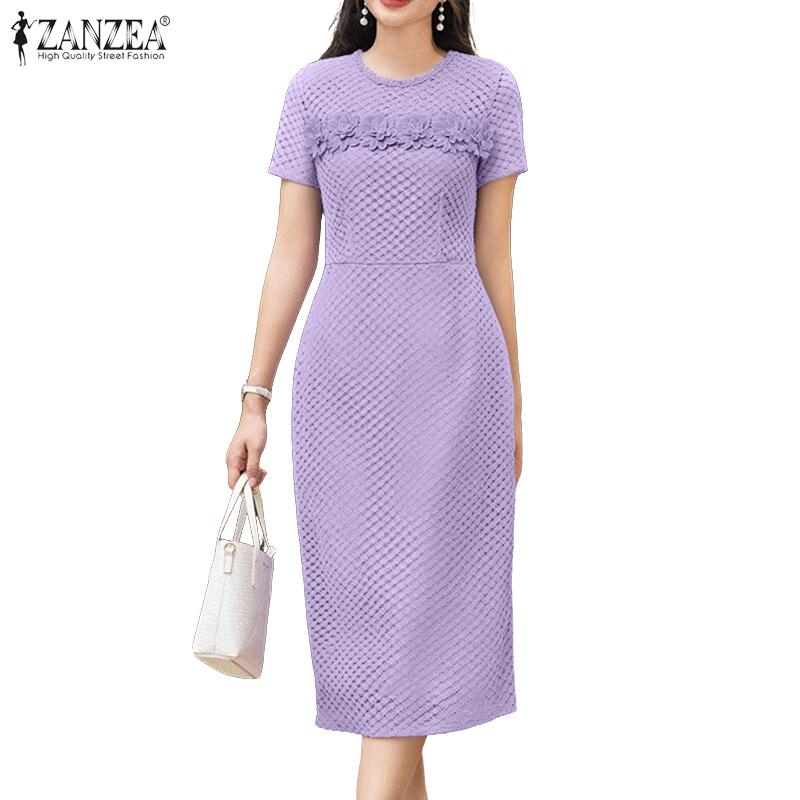 ZANZEA Women Elegant Casual Lace Patchwork Summer Short Sleeve Sheath Dress