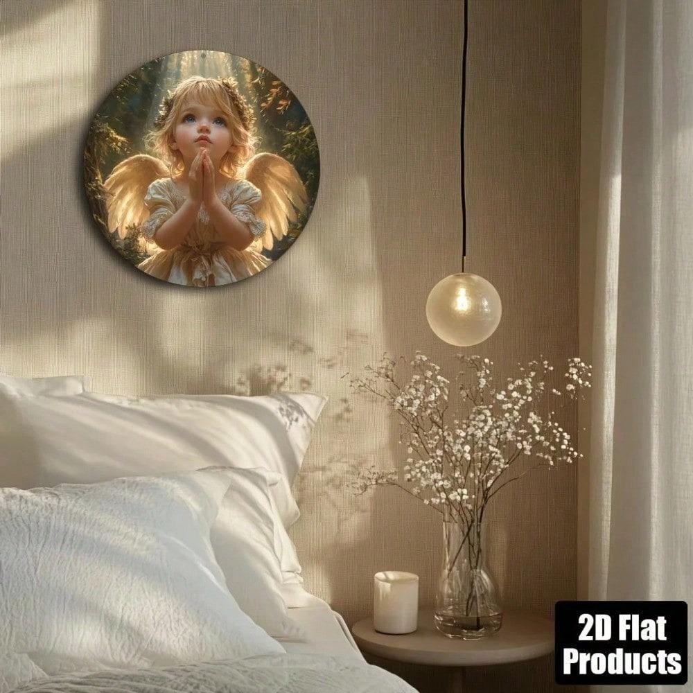 Prayer Angel Metal Sign 8x8 Inch Round Aluminum Plaque Inspirational Wall Art for Home Kitchen Cafe Bar Office Decor