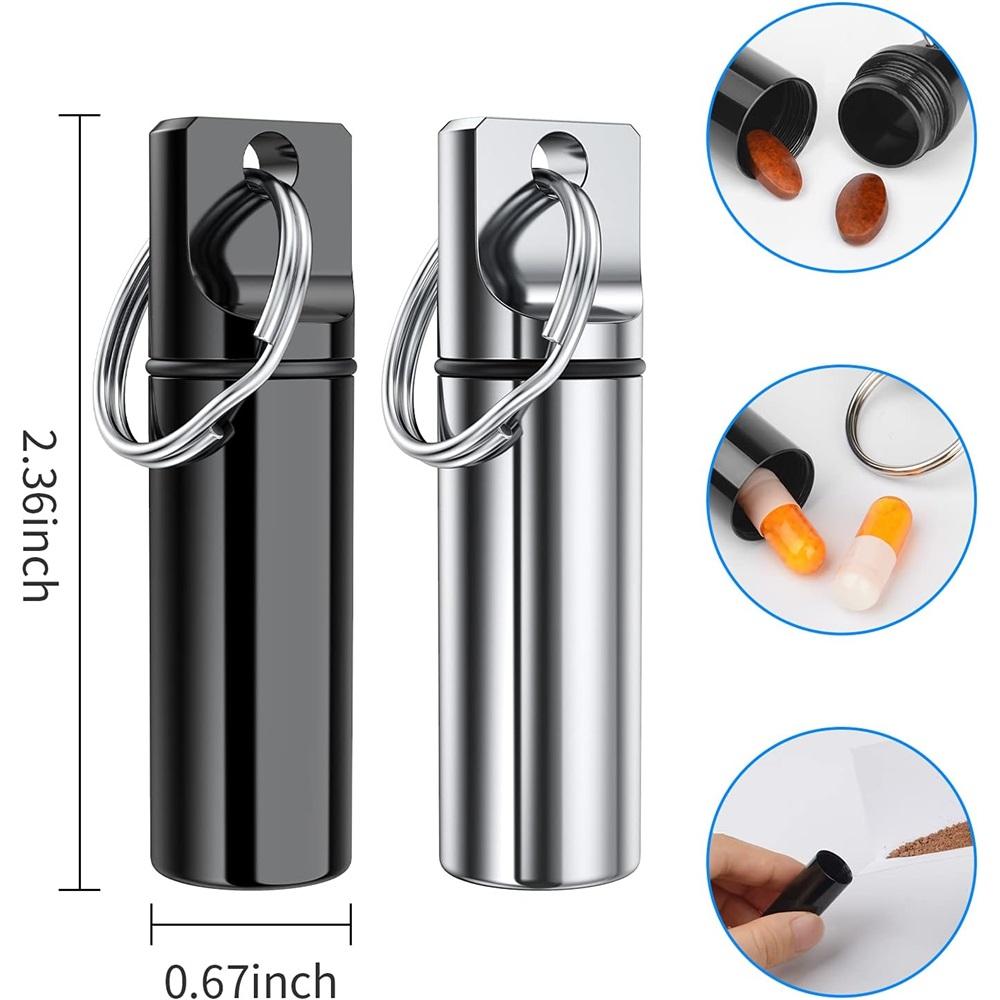 3-Piece Mini Portable Medicine Case Keychain – Aluminum Alloy Pill Organizer – Waterproof, Keyring – Black/Silver/Red For Travel, Handbag