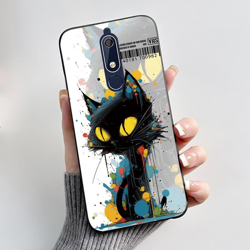 Custodia carina per Nokia 5.1/Nokia 5.1 Plus/Nokia X5/Nokia 5 Cover Shell Stampata Cover Protettiva Silicone Morbido Cartone Animato Nera