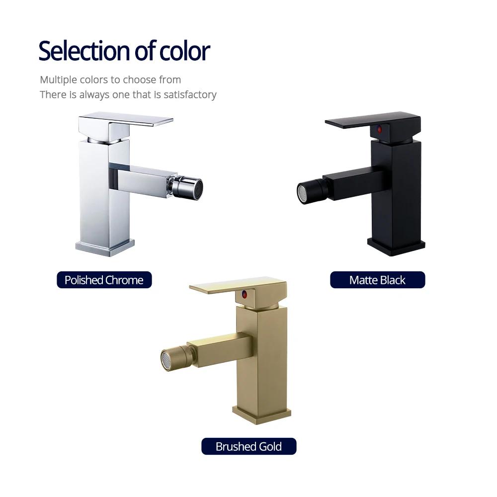 Brushed Gold Bidet Faucet Bathroom Sink Tap 360 Swivel Round Nozzle Square Hot And Cold Mixer Deck Mounted
