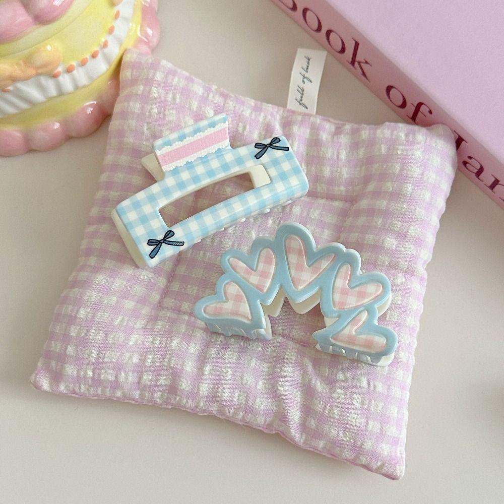Korean Style Acrylic Bow Hair Claw Flower Geometry Shark Clip Lattice Hair Crab Clip  Outdoor