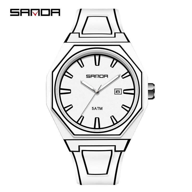 SANDA Cartoon Style Luminous Quartz Wristwatch with Calendar - Waterproof Student Watch for Men & Women