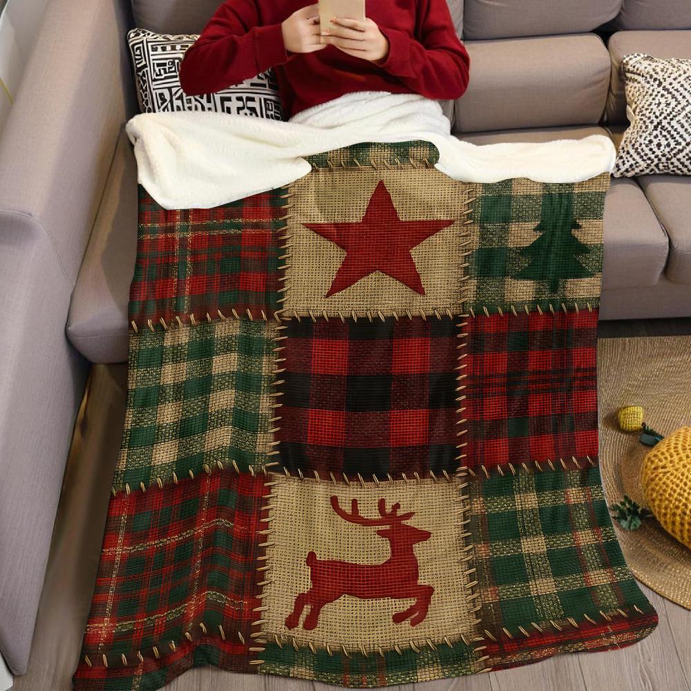 Rustikaler Xmas-Karostoff-Flanell-Decke Warm Weich Halloween Weihnachten Sofa Warm Gemütlich Dekorative Deko Geschenk für Alle Jahreszeiten