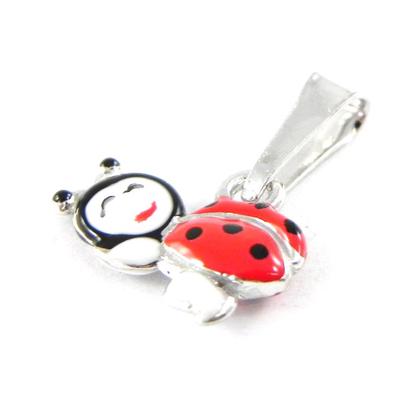[H9163] - Red 'Ladybug' Silver Pendant