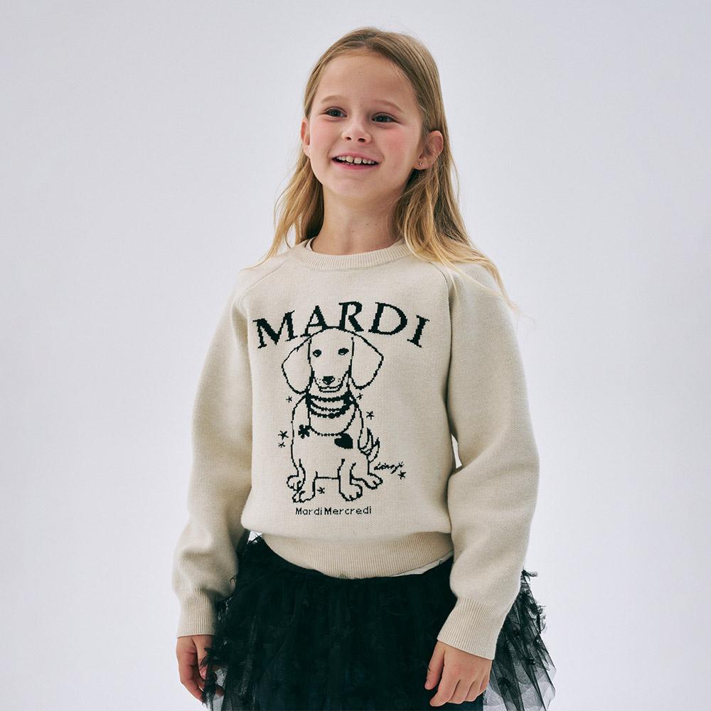 [mardimercredi] KIDS JACQUARD KNIT PEARL NECKLACE SWING THE TAIL DDANJI OATMEAL BLACK S(100)
