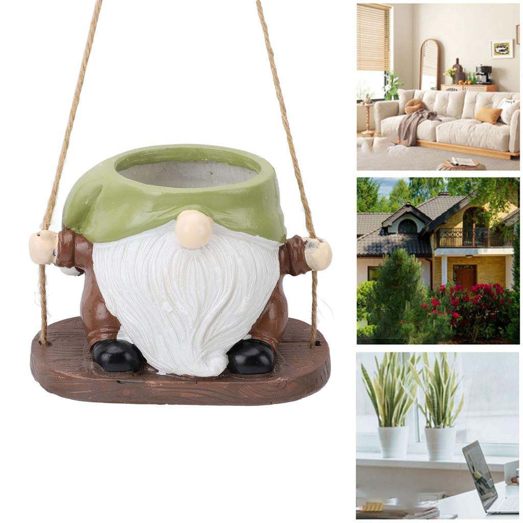 Swing Plant Pot Resin Cute Faceless Gnome Figurine Decorative Hanging Planter for Indoor Outdoor